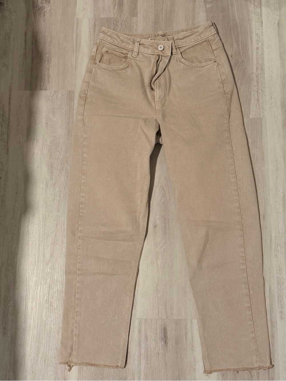 Beige High-Rise Straight Jeans